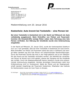 Medienmitteilung vom 20. Januar 2016 Kestenholz: Auto brennt bei