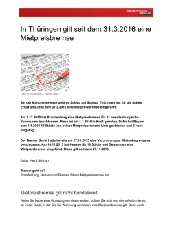 In Th&uuml;ringen gilt seit dem 31.3.2016 eine Mietpreisbremse