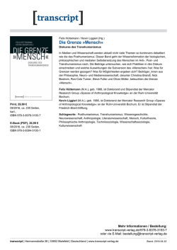Die Grenze »Mensch - transcript Verlag