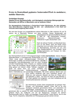 Erstes in Deutschland geplantes Seniorendorf/Park in modularer