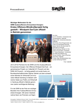 Erstes Offshore-Windkraftprojekt fertig gestellt – Windpark DanTysk