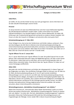 Elternbrief Nr. 1/2015 Stuttgart, im Februar 2015 Liebe Eltern, wir