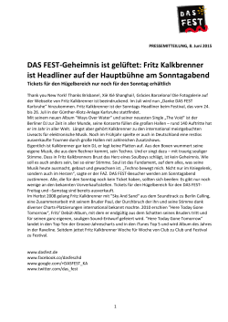 PM DAS FEST 2015 - Fritz Kalkbrenner ist Headliner am Sonntag
