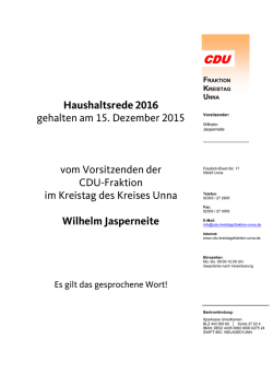 Haushaltsrede 2016 gehalten am 15. Dezember 2015 vom