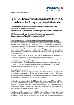 Hj 2015: Oberösterreichs kundenstärkste Bank schreibt