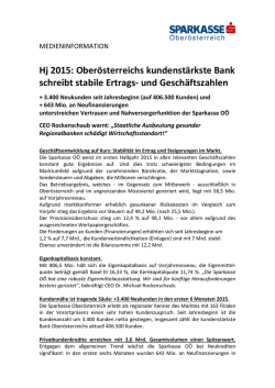 Hj 2015: Ober&ouml;sterreichs kundenst&auml;rkste Bank schreibt