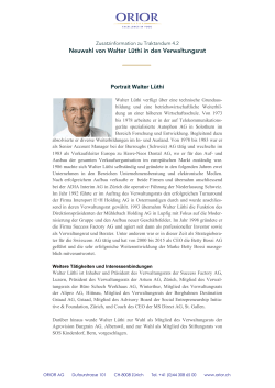Neuwahl von Walter Lüthi in den Verwaltungsrat