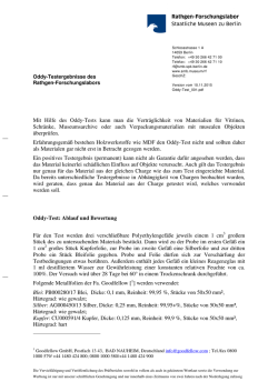 Ergebnisse des Oddy-Tests zur Überprüfung der Verträglichkeit von