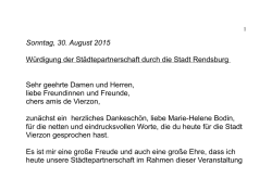 Sonntag, 30. August 2015 Würdigung der