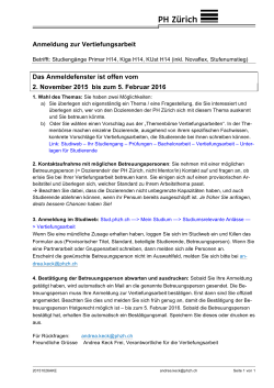 Anmeldung zur Vertiefungsarbeit Das Anmeldefenster ist offen vom