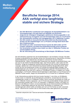 Berufliche Vorsorge 2014: AXA verfolgt eine langfristig stabile und