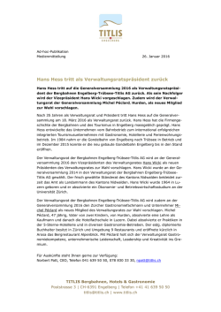 Hans Hess tritt als Verwaltungsratspr&auml;sident zur&uuml;ck