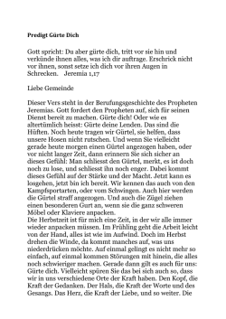 Gott spricht: Du aber g&uuml;rte dich, tritt vor sie hin und verk&uuml;nde ihnen