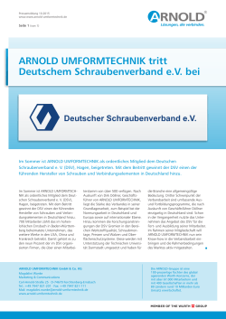 ARNOLD UMFORMTECHNIK tritt Deutschem Schraubenverband