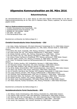 Wetter - Wahlliste Stadtverordnetenversammlung