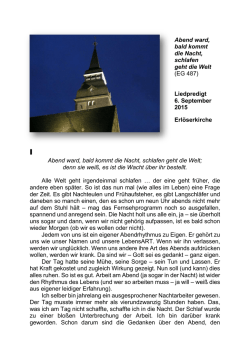 Abend ward, bald kommt die Nacht, schlafen geht die Welt (EG 487