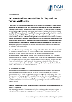 Parkinson-Krankheit: neue Leitlinie für Diagnostik und Therapie