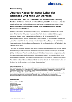 Andreas Kaeser ist neuer Leiter der Business Unit Mitte von Abraxas