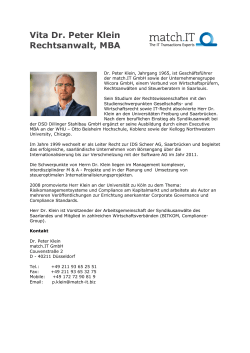 Vita Dr. Peter Klein Rechtsanwalt, MBA - Match-IT