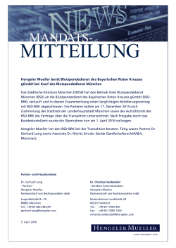 Hengeler Mueller berät Blutspendedienst des Bayerischen Roten