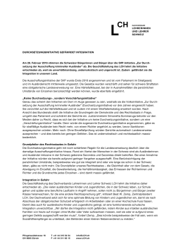 Durchsetzungsinitiative gef&auml;hrdet Integration, Stellungnahme