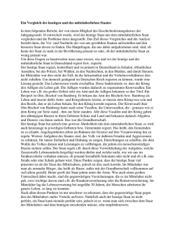 Ein Vergleich des heutigen und des mittelalterlichen Staates In dem