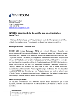 INFICON &uuml;bernimmt die Gesch&auml;fte der amerikanischen InstruTech