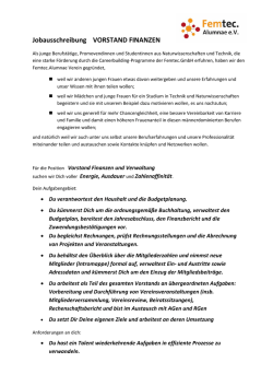 Jobausschreibung VORSTAND FINANZEN