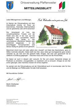 Ortsverwaltung Pfaffenweiler MIT MITTEILUNGSBLATT