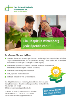 Ein Hospiz in Wittenberg: Jede Spende z&auml;hlt!