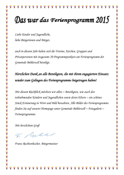 Herzlichen Dank an alle Beteiligten, die mit ihrem engagierten