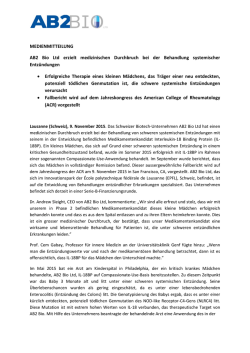 MEDIENMITTEILUNG AB2 Bio Ltd erzielt medizinischen Durchbruch