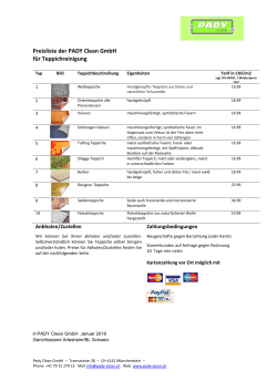 Preisliste der PADY Clean GmbH für Teppichreinigung