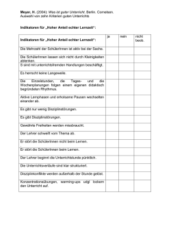 Indikatoren f&uuml;r &bdquo;Hoher Anteil echter Lernzeit&ldquo;: