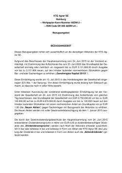 KTG Agrar SE Hamburg – Wertpapier-Kenn