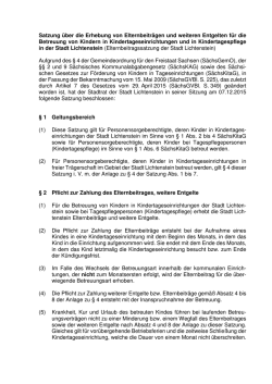 Satzung &uuml;ber die Erhebung von Elternbeitr&auml;gen und weiteren