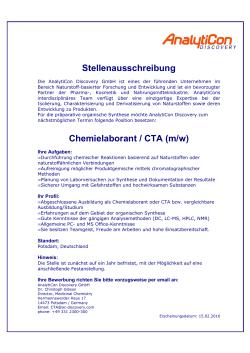 Stellenausschreibung Chemielaborant / CTA (m/w)