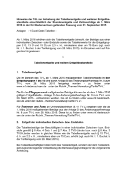 Hinweise der TdL zur Anhebung der Tabellenentgelte und weiteren