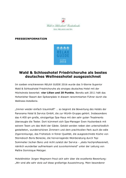 Wald & Schlosshotel Friedrichsruhe erneut als bestes Wellnesshotel