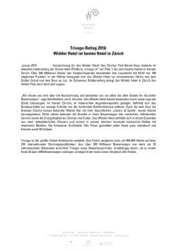 Trivago-Rating 2016: Widder Hotel ist bestes Hotel in Zürich
