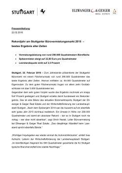 Rekordjahr am Stuttgarter Bürovermietungsmarkt 2015 – bestes
