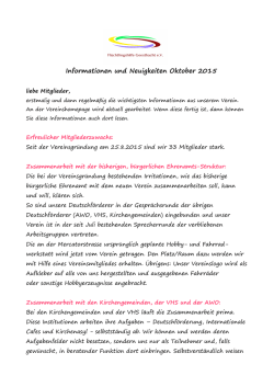 Informationen und Neuigkeiten Oktober 2015