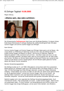 © Zofinger Tagblatt 10.09.2005 «Alleine sein, das wäre schlimm»