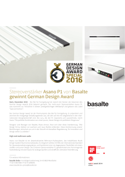 10.11.2015 Asano P1 gewinnt German Design Award