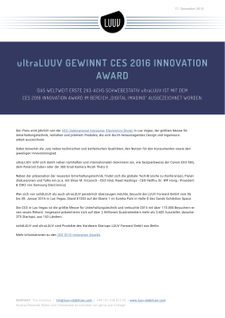 ultraLUUV GEWINNT CES 2016 INNOVATION AWARD
