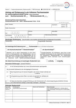 Antrag auf Zulassung in ein h&ouml;heres Fachsemester - Ernst