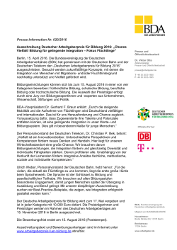 Presse-Information Nr. 020/2016 Ausschreibung Deutscher