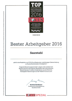 Bester Arbeitgeber 2016 Saarstahl