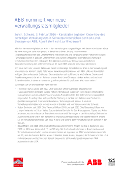 ABB nominiert vier neue Verwaltungsratsmitglieder
