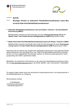 Beihilfe Wichtiger Hinweis zu stationären